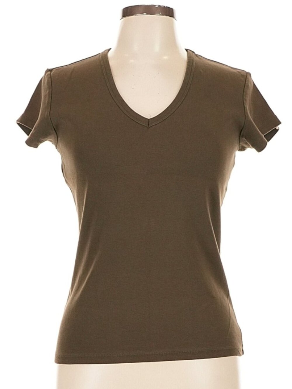 Vintage Banana Republic V-Neck Tee Y2K 100% Cotton Dark Taupe Neutral Slim Fit